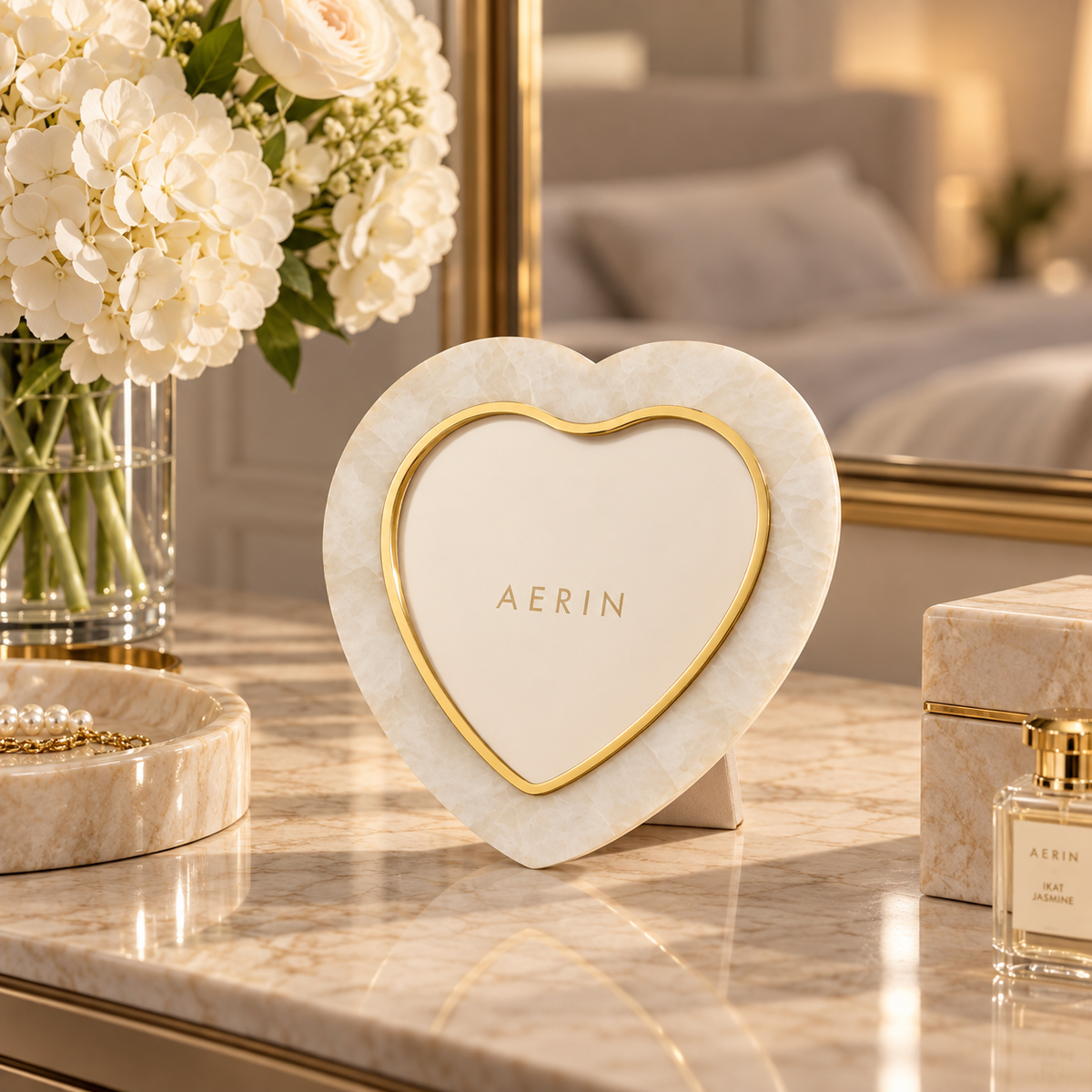 Aerin Cassiel Mosaic Heart Frame, White Quartz