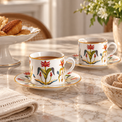 L'Objet Grand Tour Tea Cup & Saucer, Set of 2
