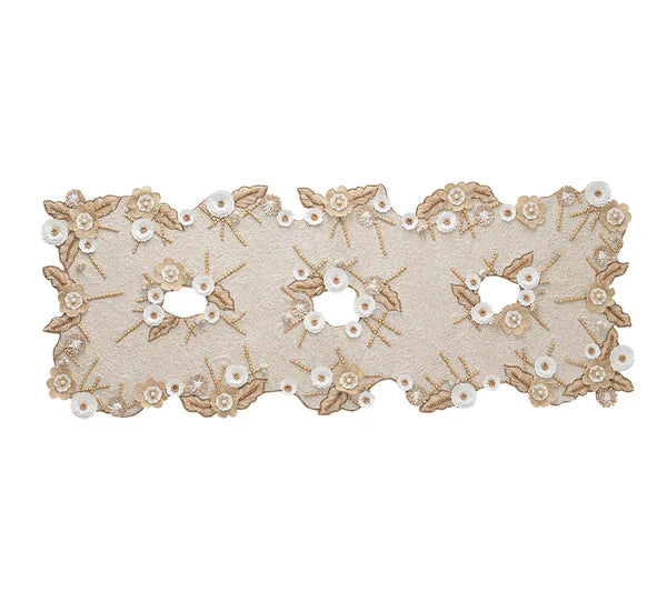 Kim Seybert Bramble Runner in Ivory, Natural & Gold