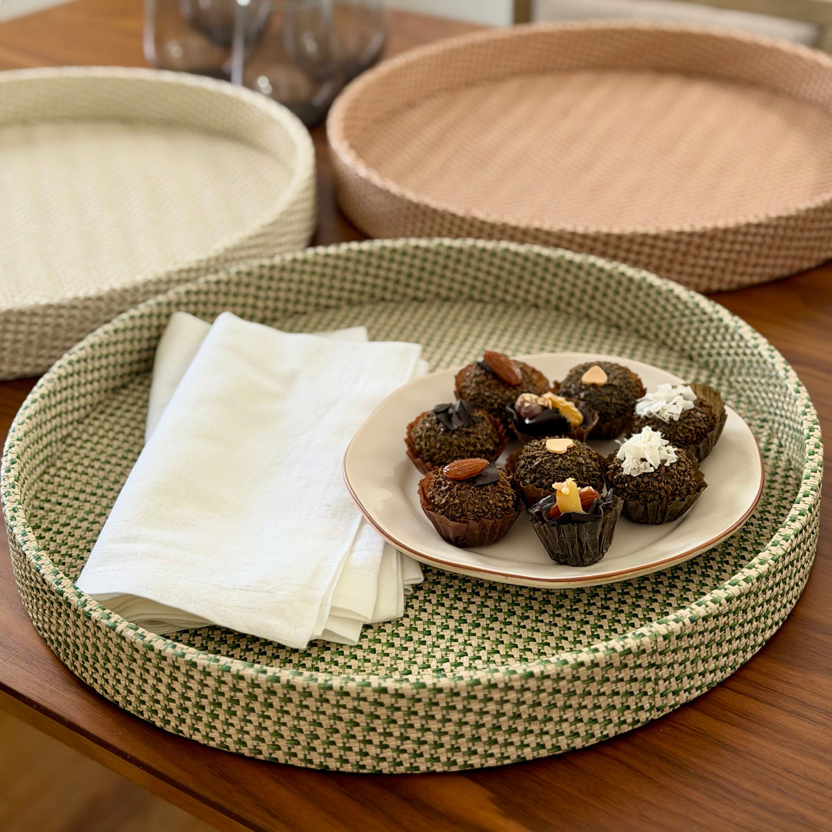 Bodrum Rattan 16" Round Tray Beige