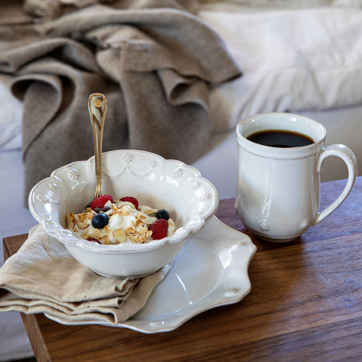 Jardins Du Monde Whitewash Mug Set of 4, styled lifestyle setting