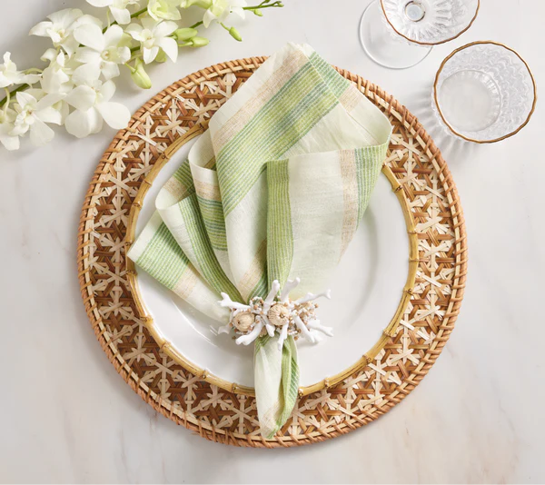 Kim Seybert Broad Stripe Napkin in Green & White, Set of 4