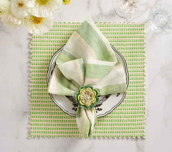 Broad Stripe Napkin in Green & White, Set of 4