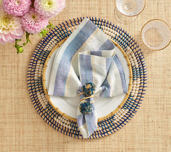 Kim Seybert Broad Stripe Napkin in Blue & White, Set of 4