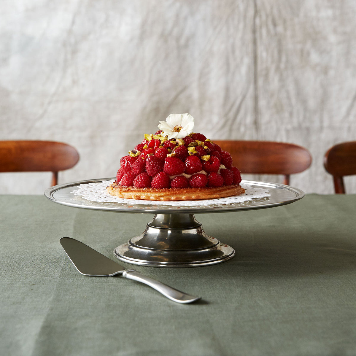MATCH pewter cake stand with dessert
