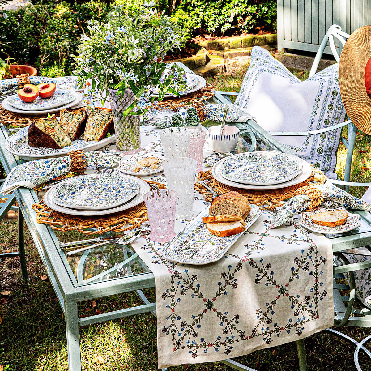Villa Seville Dinner Plate, Chambray, styled scene