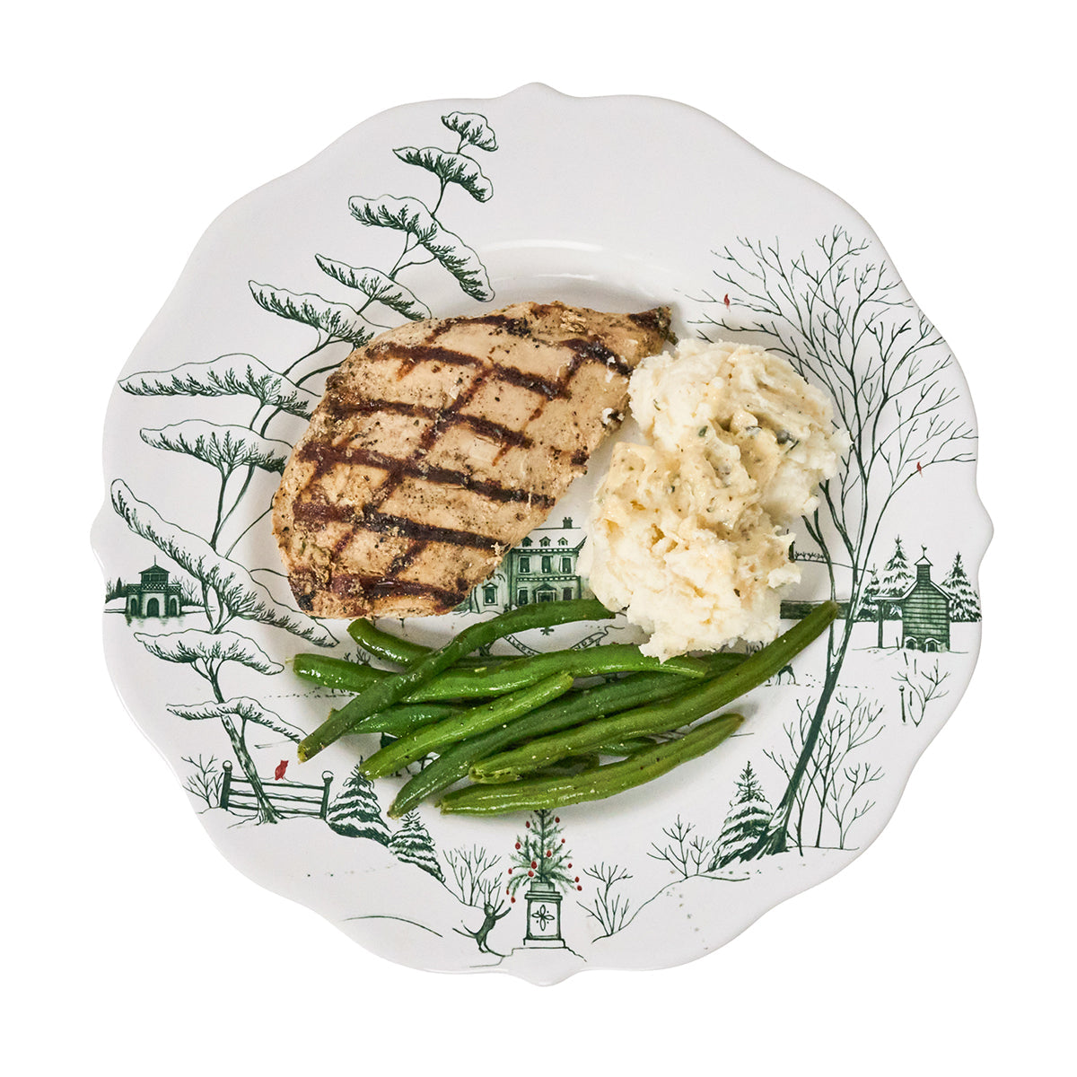 Juliska Country Estate Winter Frolic dinner plate, styled table setting