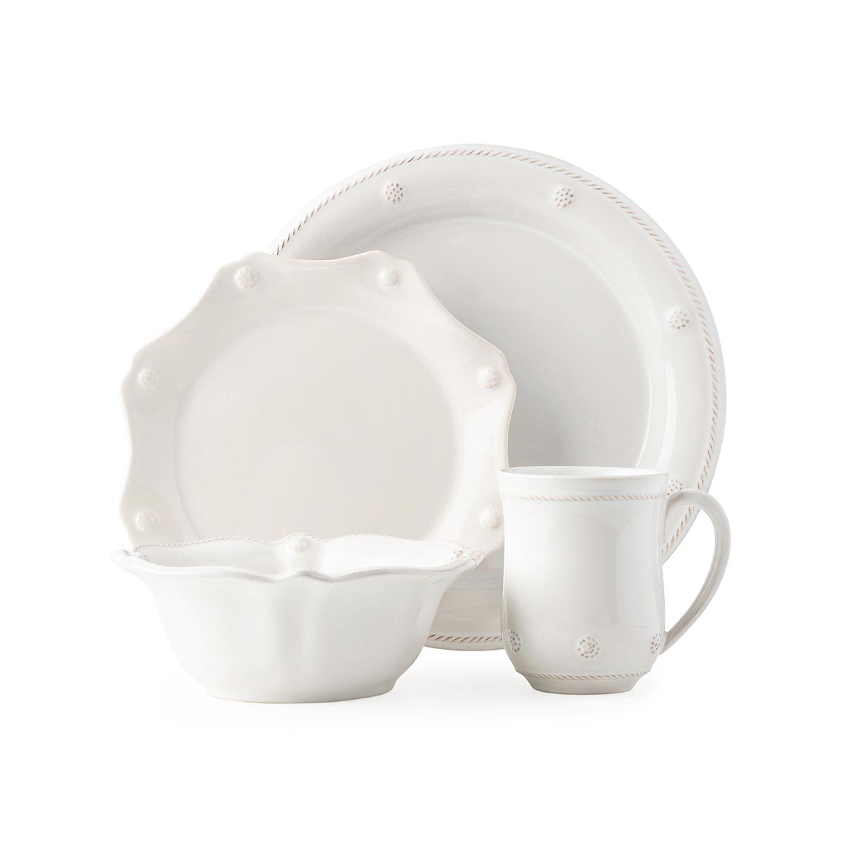 Juliska Berry & Thread 4pc Place Setting with Mug and Cereal - Whitewash
