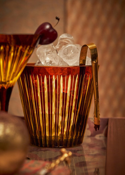 L'Objet Prism Ice Bucket + Tongs Amber