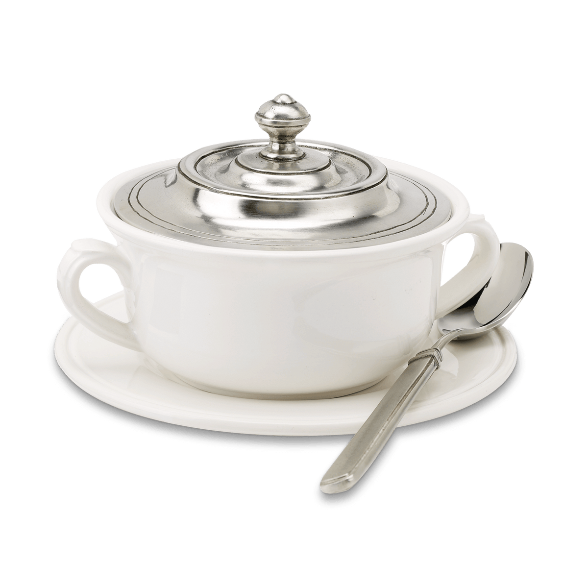 MATCH Convivio covered soup bowl with pewter lid and plate