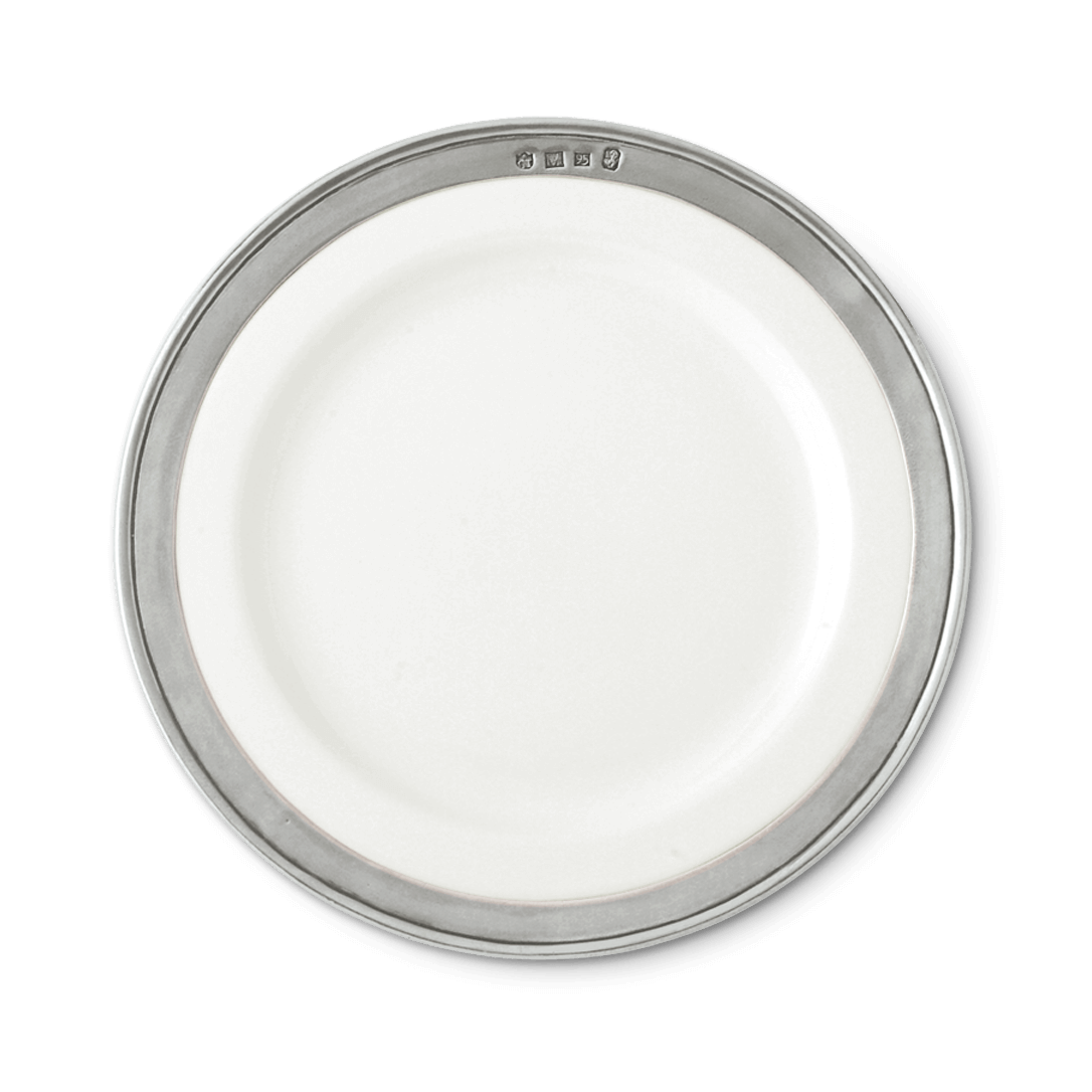 MATCH Convivio salad and dessert plate, white ceramic with pewter rim