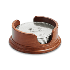 MATCH round pewter coasters in cherry wood base, set of 6