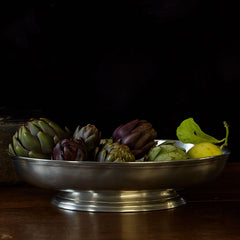 MATCH round footed pewter centerpiece with fruit