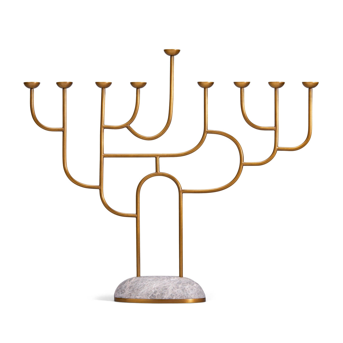 L'Objet Rova Menorah Brass and Gris Marble