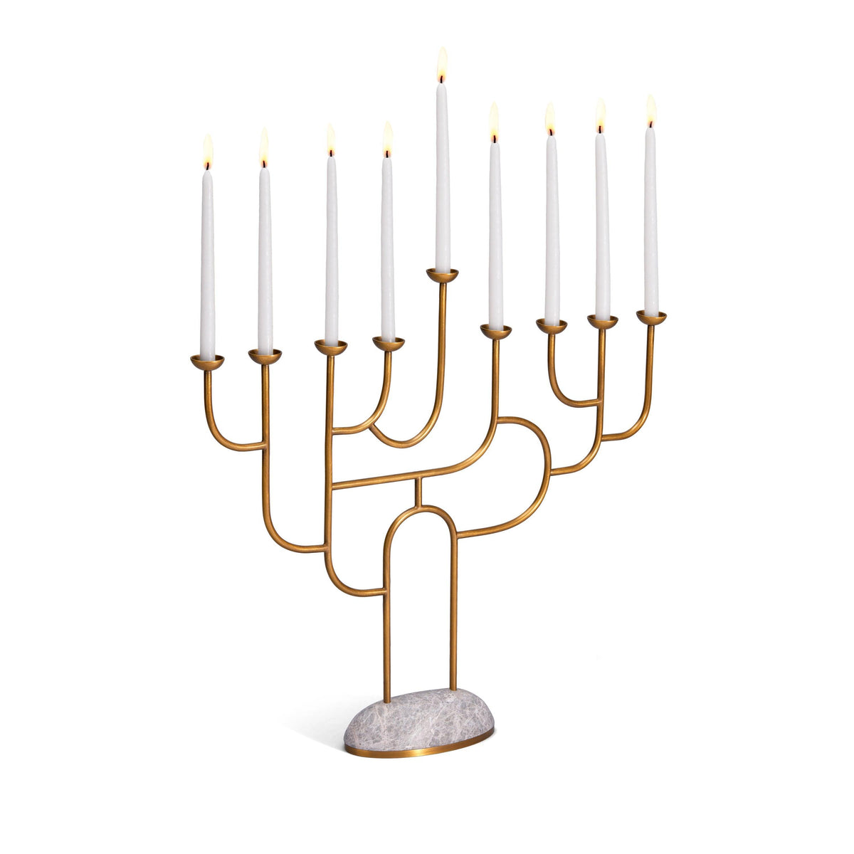 L'Objet Rova Menorah Brass and Gris Marble