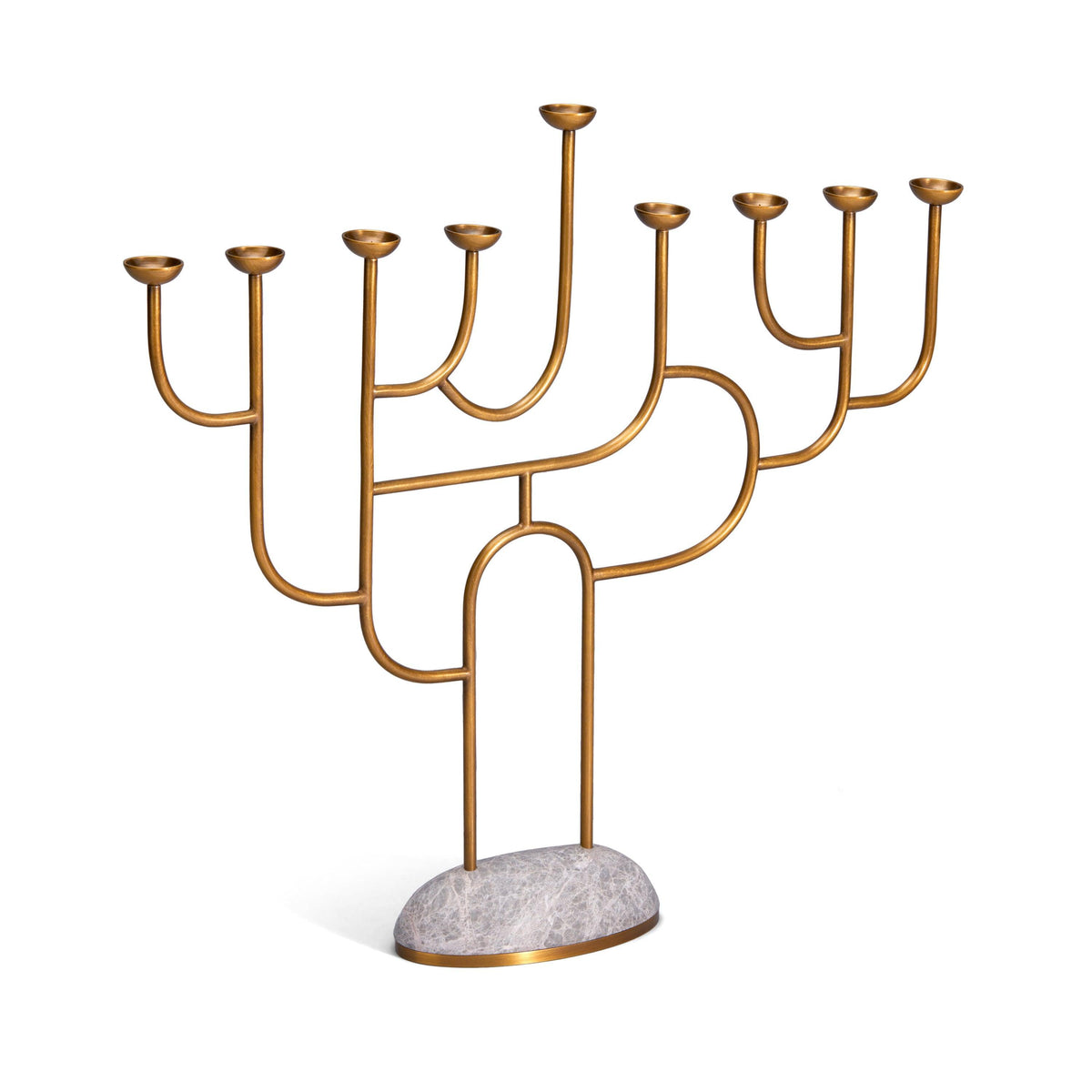 L'Objet Rova Menorah Brass and Gris Marble