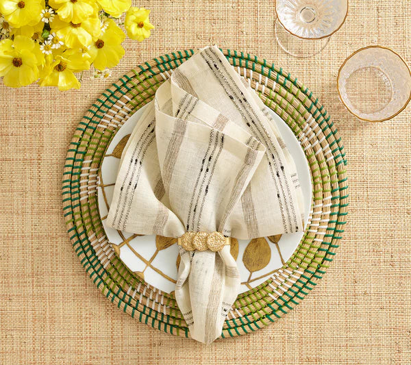 Kim Seybert Stria Napkin in Ivory & Black, Set of 4