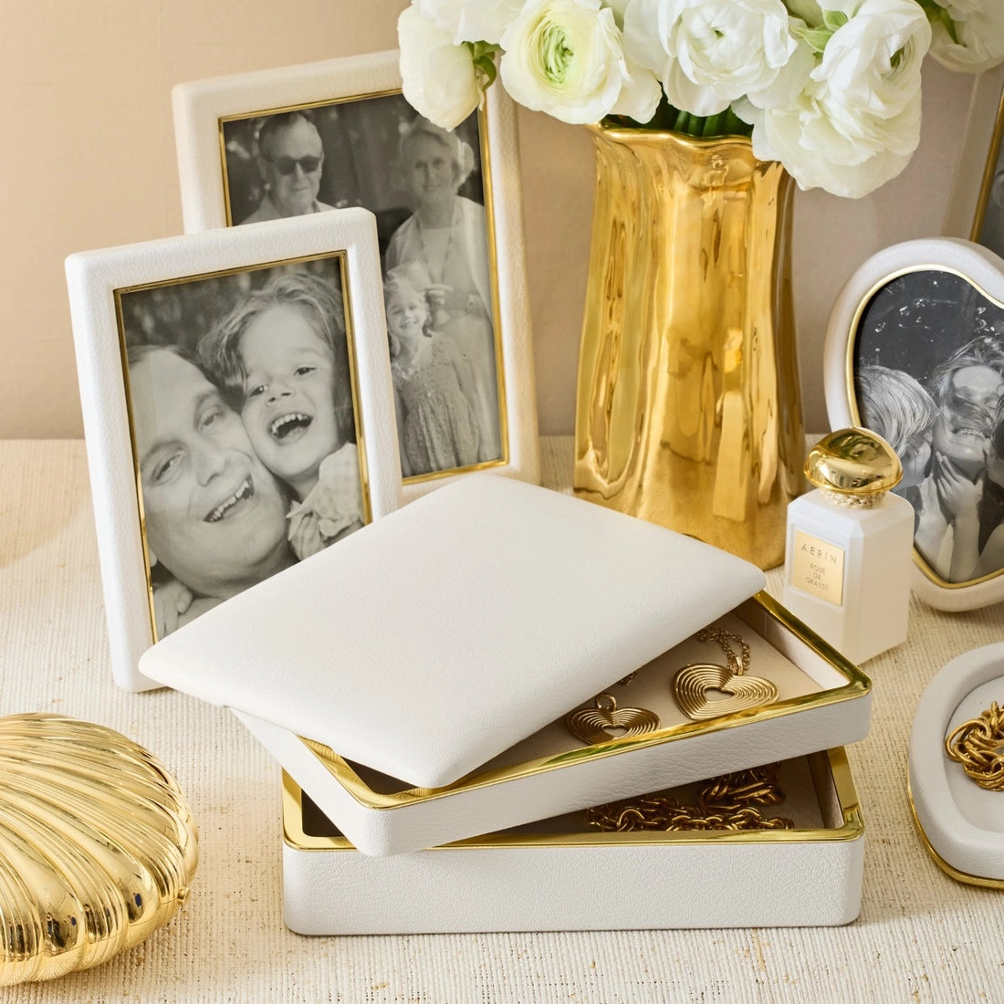 Aerin Piero Leather Small Stacked Jewelry Box, Shadow White