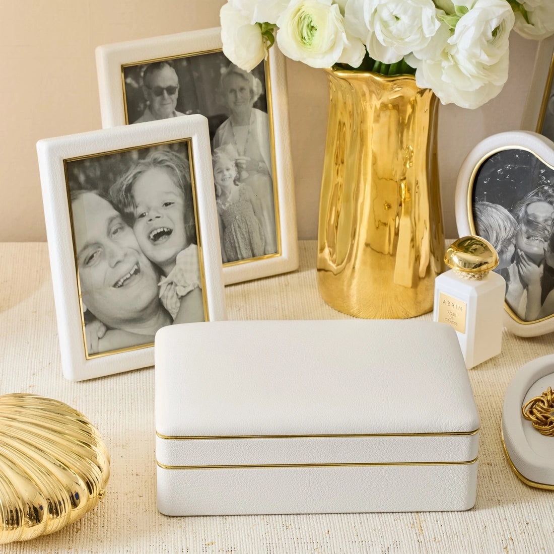 Aerin Piero Leather Small Stacked Jewelry Box, Shadow White