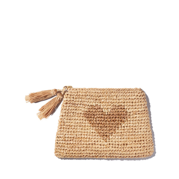 AERIN Heart Raffia Zip Pouch