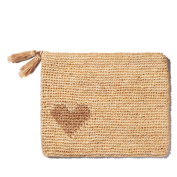 AERIN Heart Raffia Zip Pouch