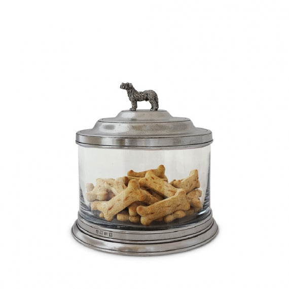 MATCH PEWTER Glass Cookie Jar with Dog Finial