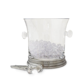 MATCH PEWTER Crystal Ice Bucket with Handles and Tongs Set