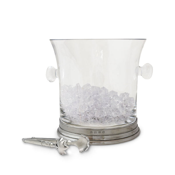 MATCH PEWTER Crystal Ice Bucket with Handles and Tongs Set
