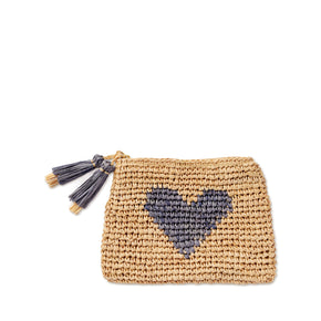 AERIN Heart Raffia Zip Pouch