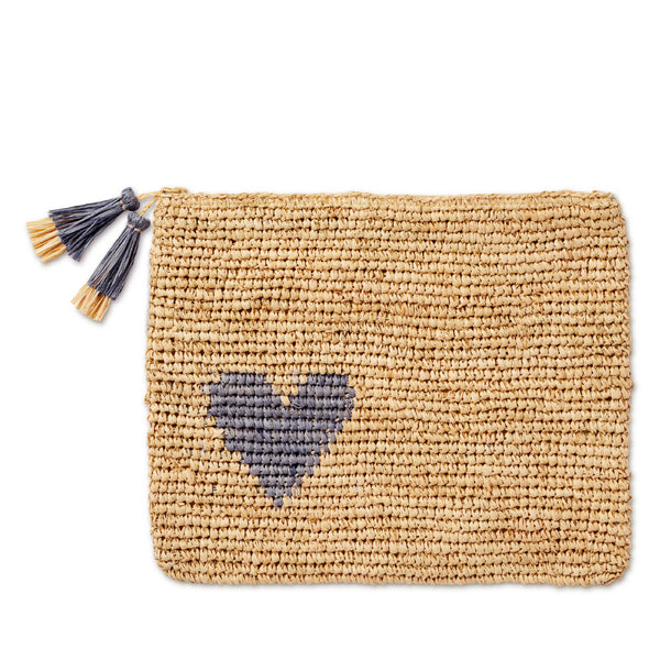 AERIN Heart Raffia Zip Pouch