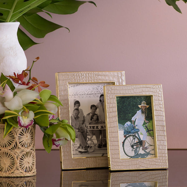 AERIN Classic Croc Leather Frame Fawn