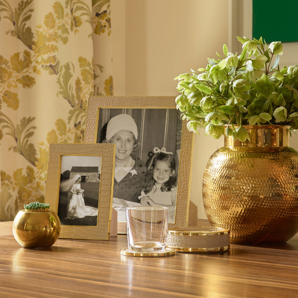 AERIN Classic Croc Leather Frame Fawn