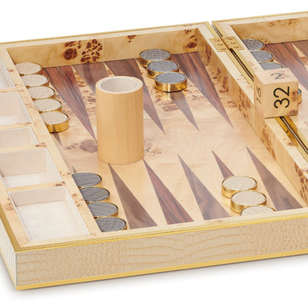 AERIN Croc Leather Backgammon Set