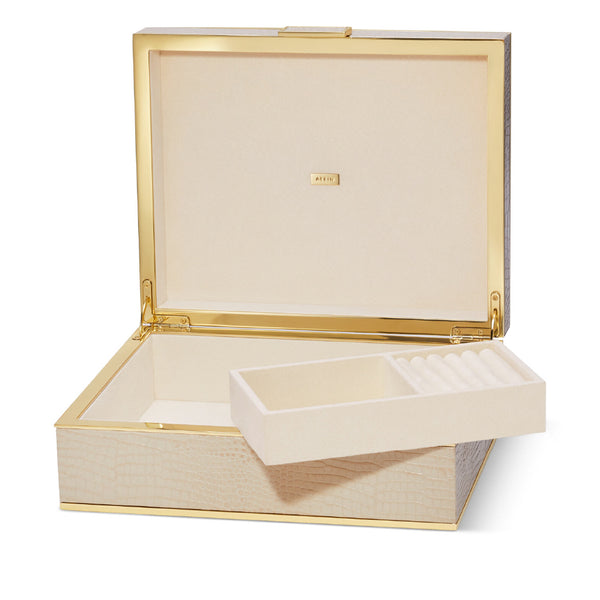 AERIN Classic Croc Leather Jewelry Box Fawn