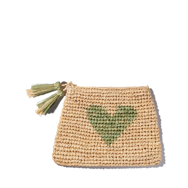 AERIN Heart Raffia Zip Pouch