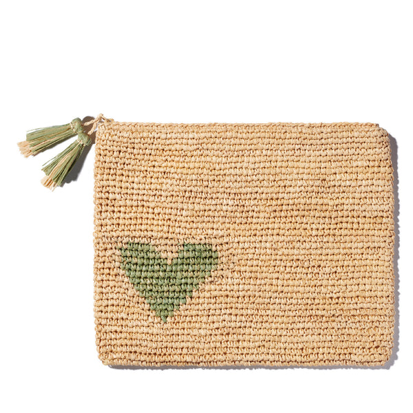 AERIN Heart Raffia Zip Pouch