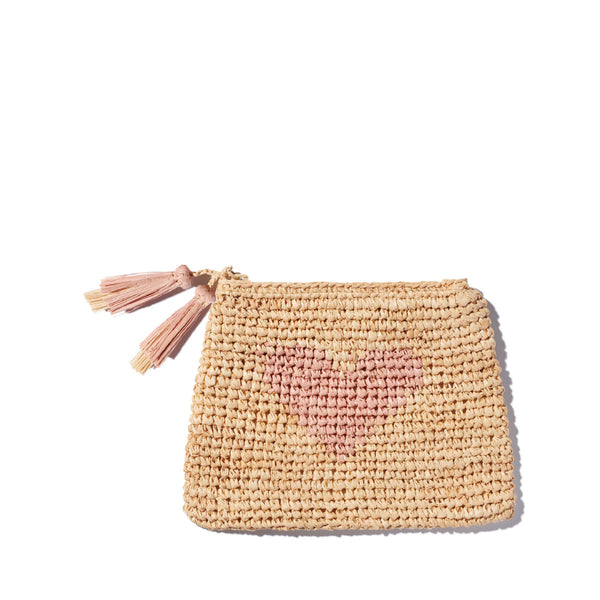 AERIN Heart Raffia Zip Pouch