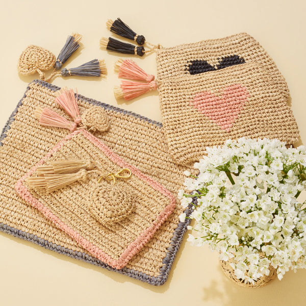AERIN Heart Raffia Zip Pouch