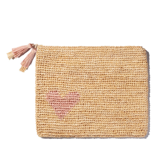 AERIN Heart Raffia Zip Pouch