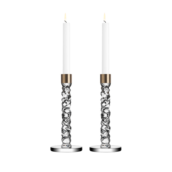 ORREFORS Carat Candlestick Brass Pair