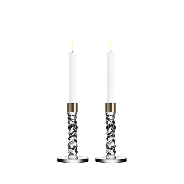 ORREFORS Carat Candlestick Brass Pair