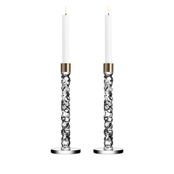 ORREFORS Carat Candlestick Brass Pair