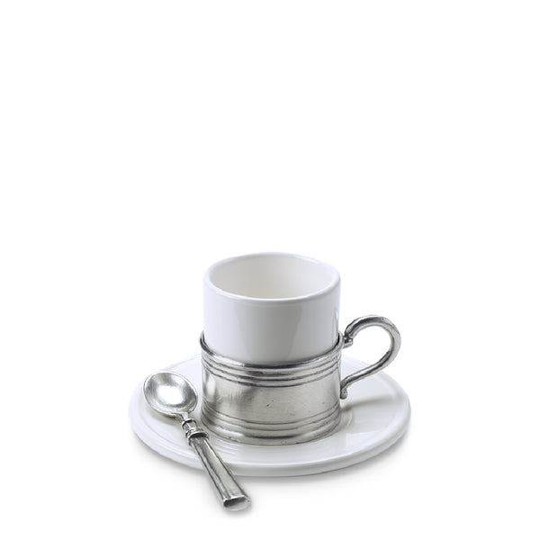 MATCH PEWTER Espresso Cup with Ceramic Saucer Set of 2