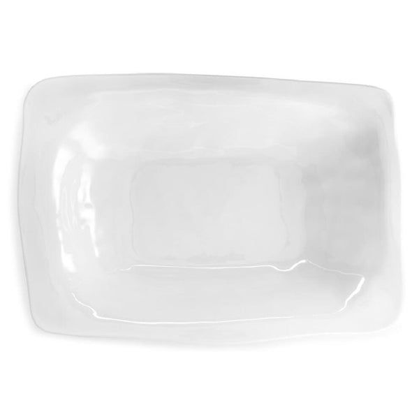 Q SQUARED Ruffle White Melamine Rectangle Shallow Serving Bowl Set Of 4
