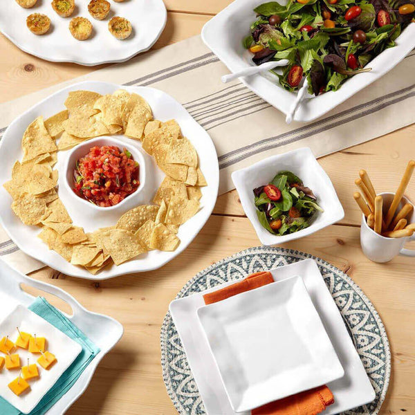 Q SQUARED Ruffle White Melamine Square Mini Dip Bowl Set Of 8