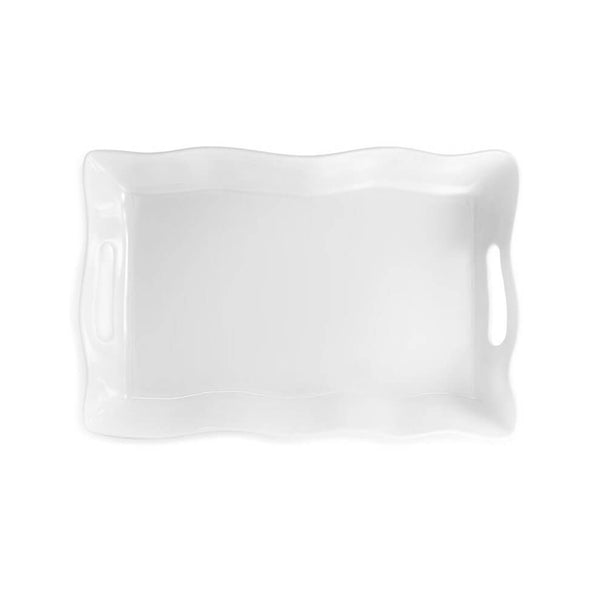 Q SQUARED Ruffle White Melamine Rectangle Tray Set Of 4