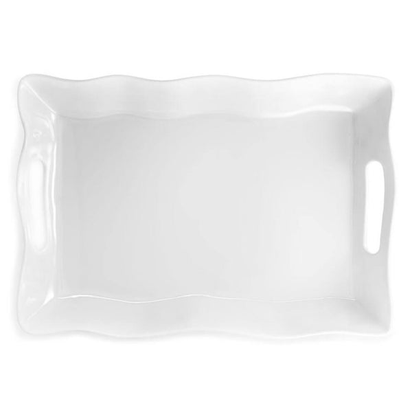 Q SQUARED Ruffle White Melamine Rectangle Tray Set Of 4