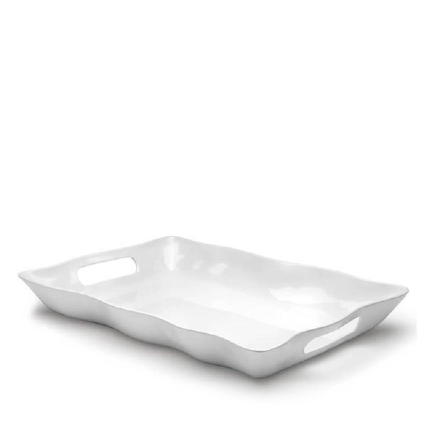 Q SQUARED Ruffle White Melamine Rectangle Tray Set Of 4
