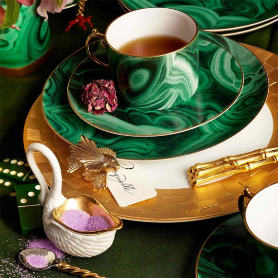 L'OBJET Malachite Tea Cup & Saucer Set of 2