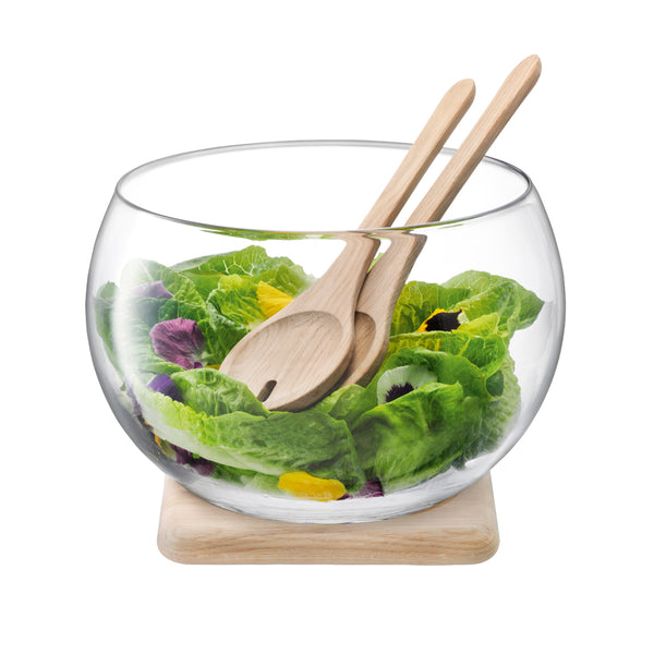 LSA INTERNATIONAL Serve Salad Set & Oak Base Set of 2